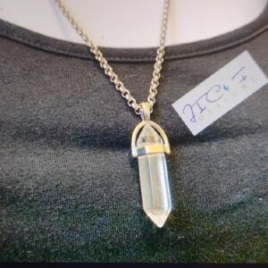 Natural Crystal Quartz Necklace Pendant: Black Rope Chain, Yoga Jewelry